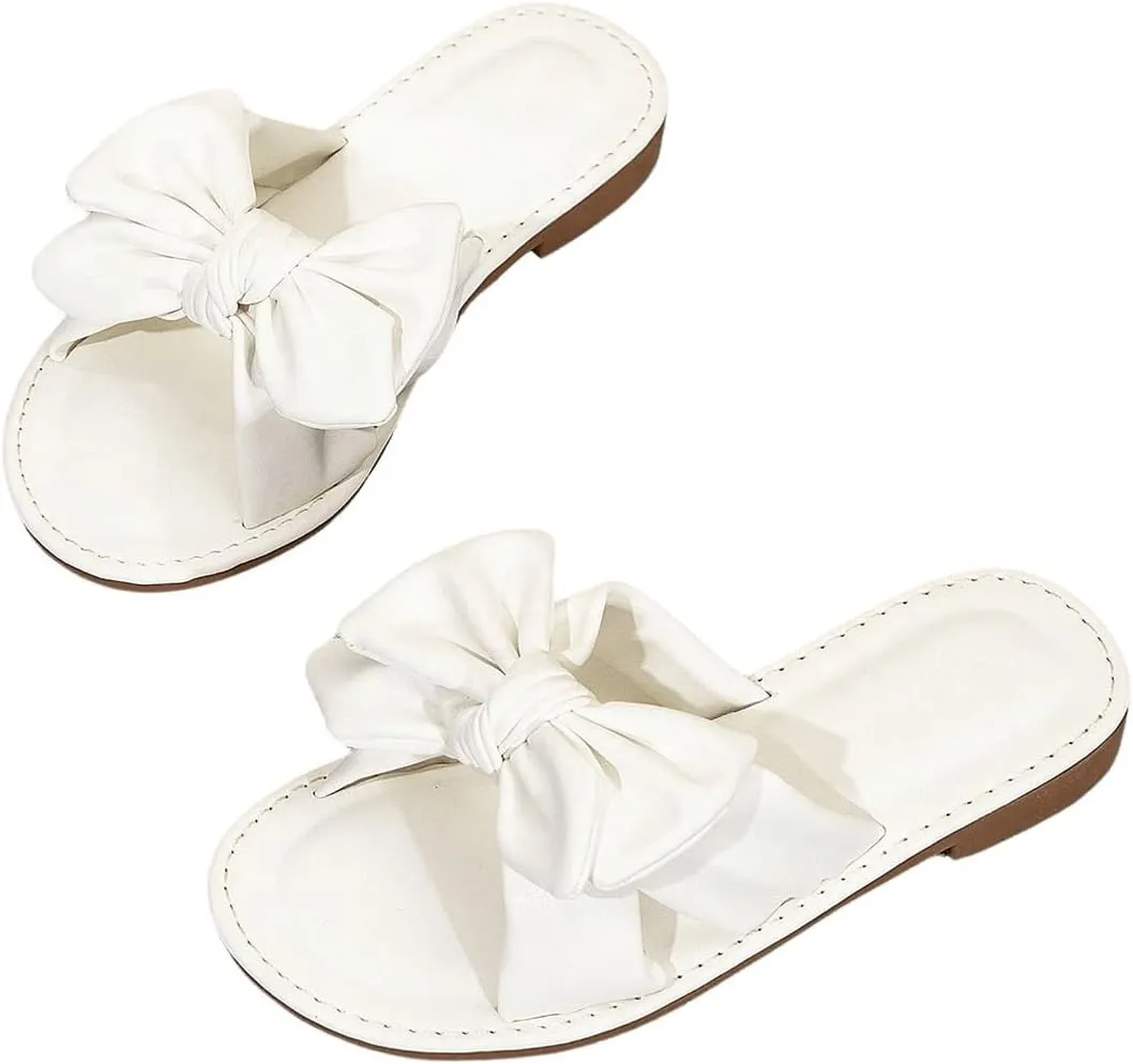 GORGLITTER Girl's Slip on Sandals Bow Sandals Round Open Toe Beach Sandals