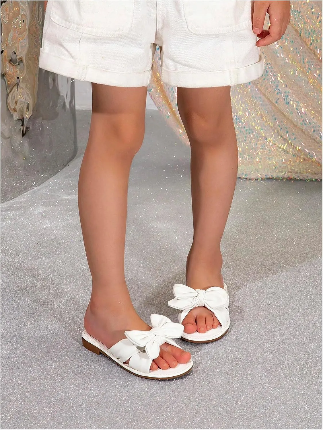 GORGLITTER Girl's Slip on Sandals Bow Sandals Round Open Toe Beach Sandals