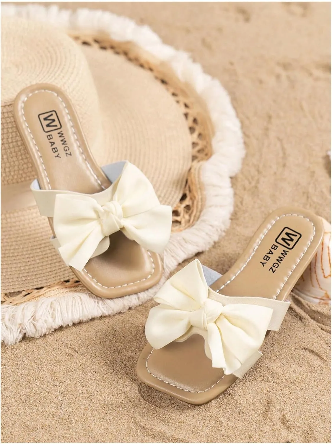GORGLITTER Girl's Slip on Sandals Bow Sandals Round Open Toe Beach Sandals