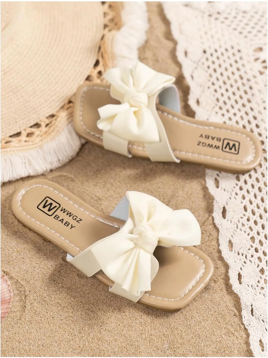 GORGLITTER Girl's Slip on Sandals Bow Sandals Round Open Toe Beach Sandals