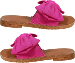 GORGLITTER Women's Bow Knot Flat Sandals Open Toe Slip On Slide Slipper Single Band Flats