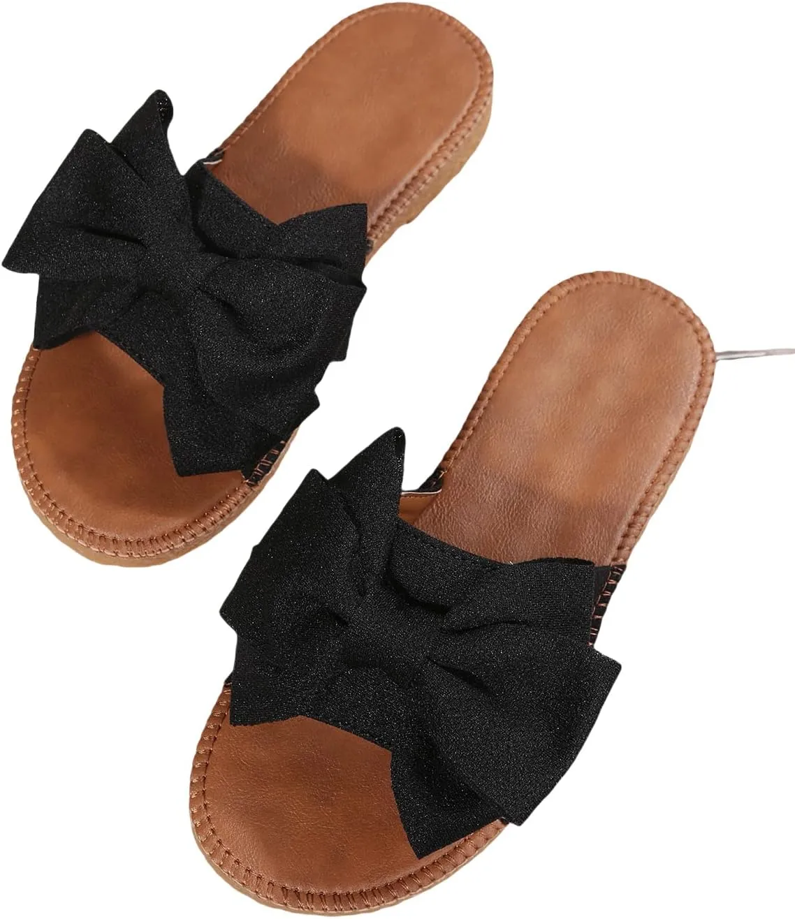 GORGLITTER Women's Bow Knot Flat Sandals Open Toe Slip On Slide Slipper Single Band Flats