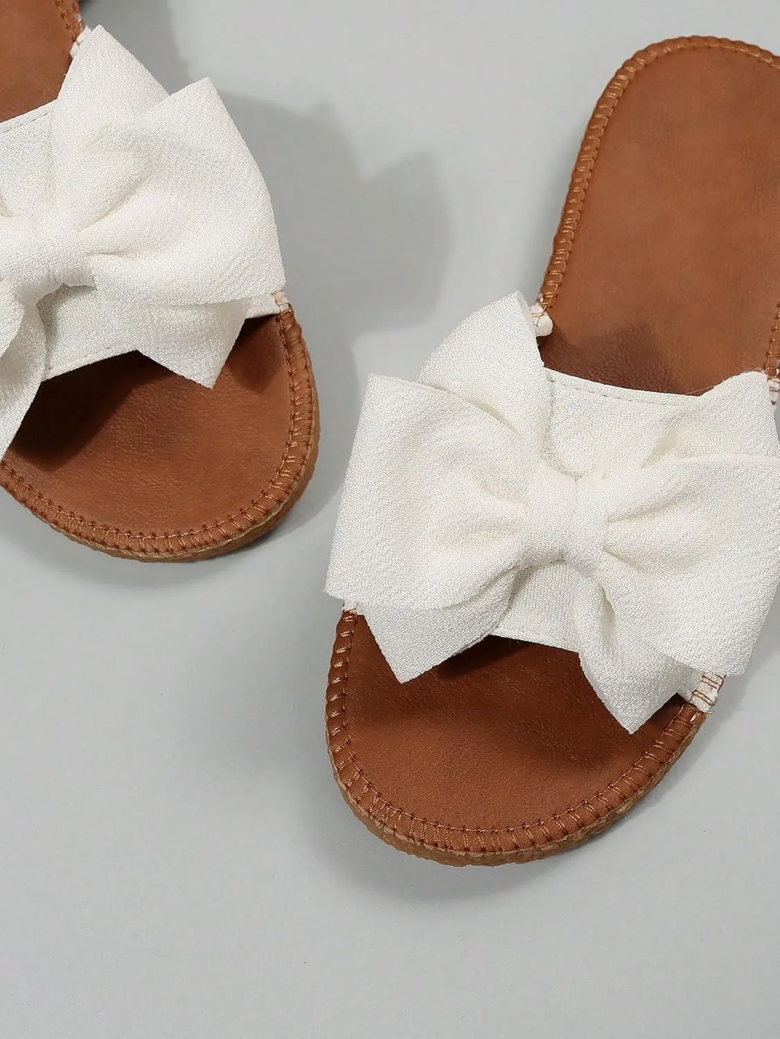 GORGLITTER Women's Bow Knot Flat Sandals Open Toe Slip On Slide Slipper Single Band Flats