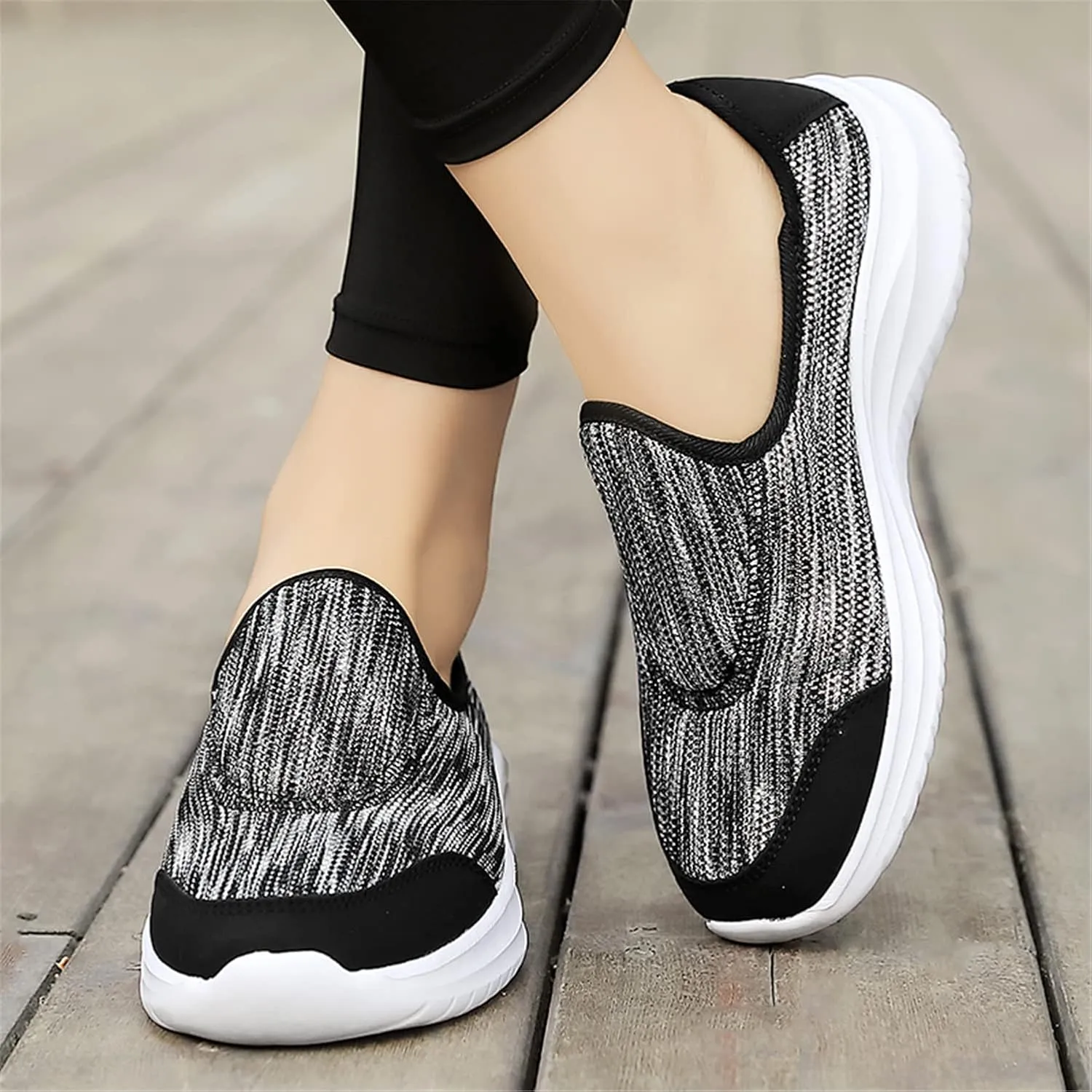 GOSPT Women's Knit Slip on Loafers Lightweight Nurse Walking Flat Sneakers Work Shoes