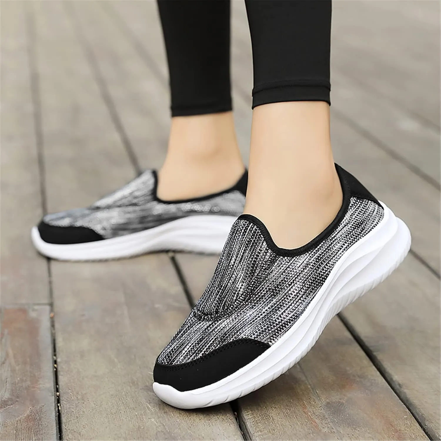 GOSPT Women's Knit Slip on Loafers Lightweight Nurse Walking Flat Sneakers Work Shoes