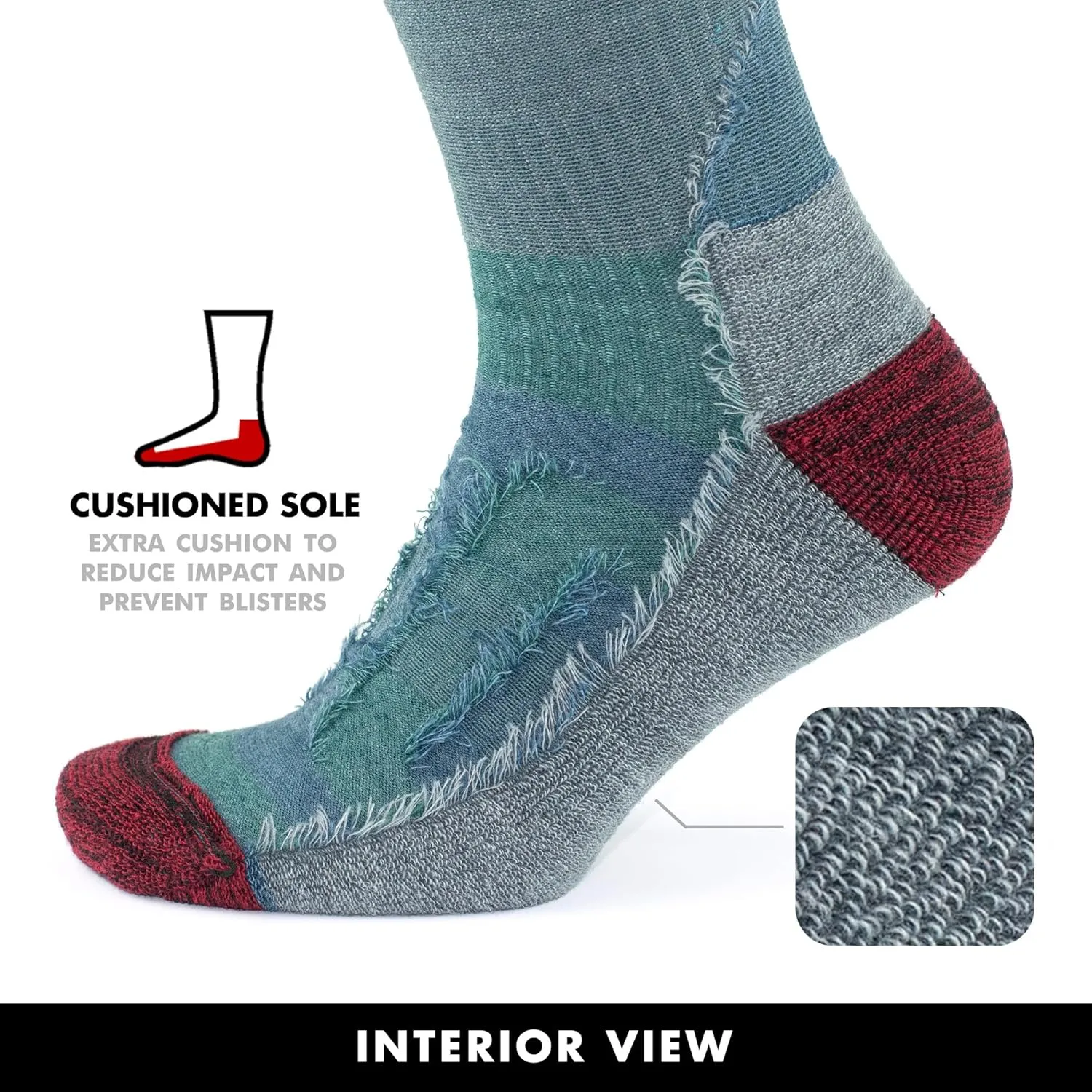GoWith Merino Wool Lightweight Hiking Socks for Men & Women, Sole Cushioned Seamless Thermal Outdoor Boot Crew Socks