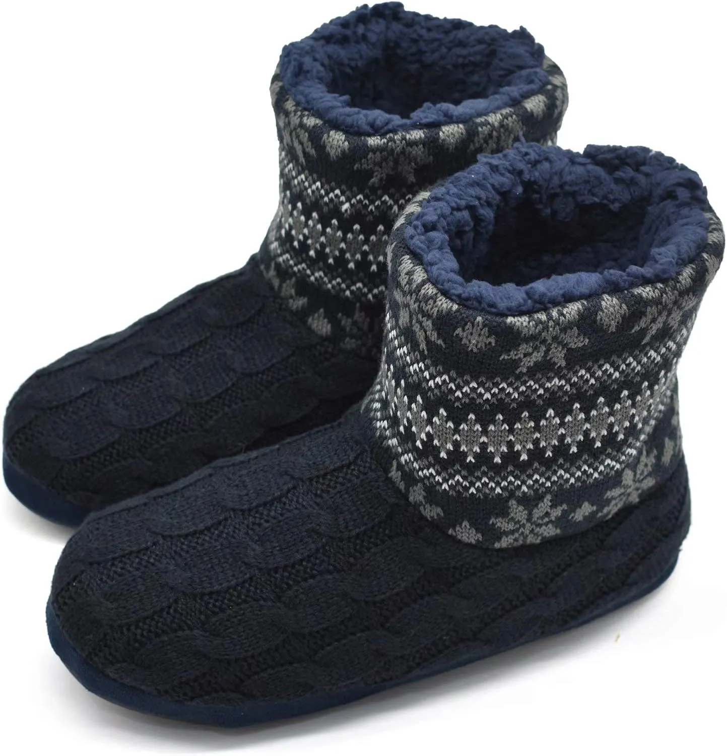 GPOS Knit Rock Wool Warm Men Indoor Pull on Cozy Memory Foam Slipper Boots Soft Rubber Sole