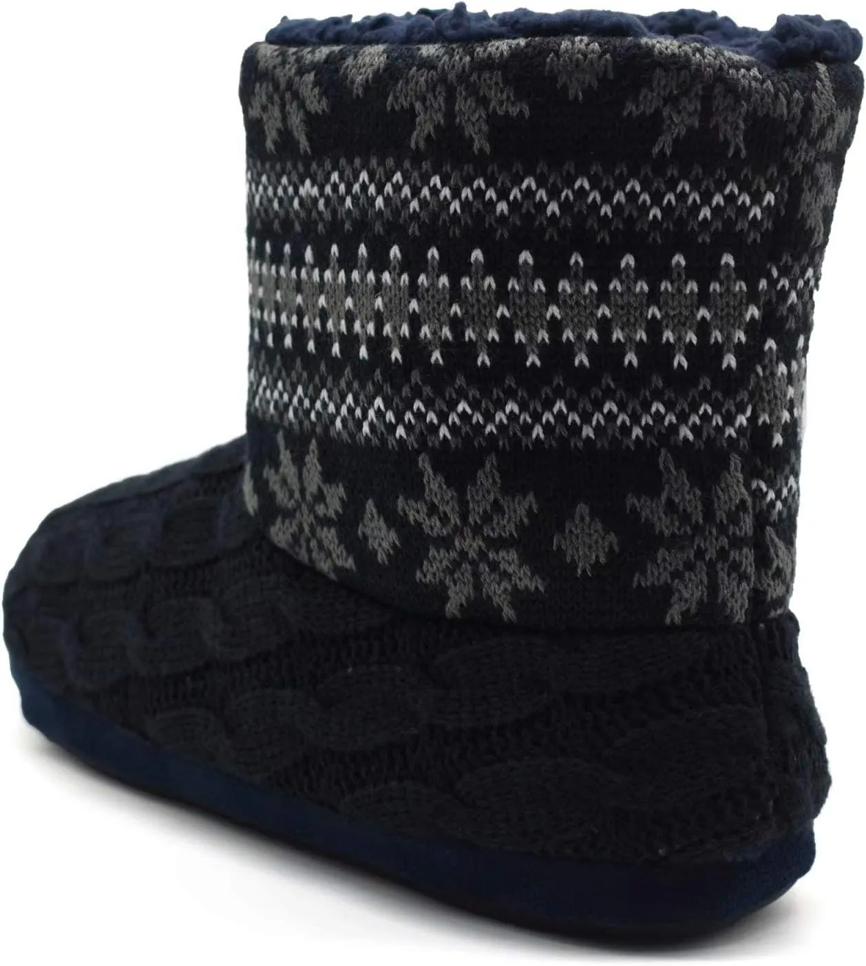 GPOS Knit Rock Wool Warm Men Indoor Pull on Cozy Memory Foam Slipper Boots Soft Rubber Sole