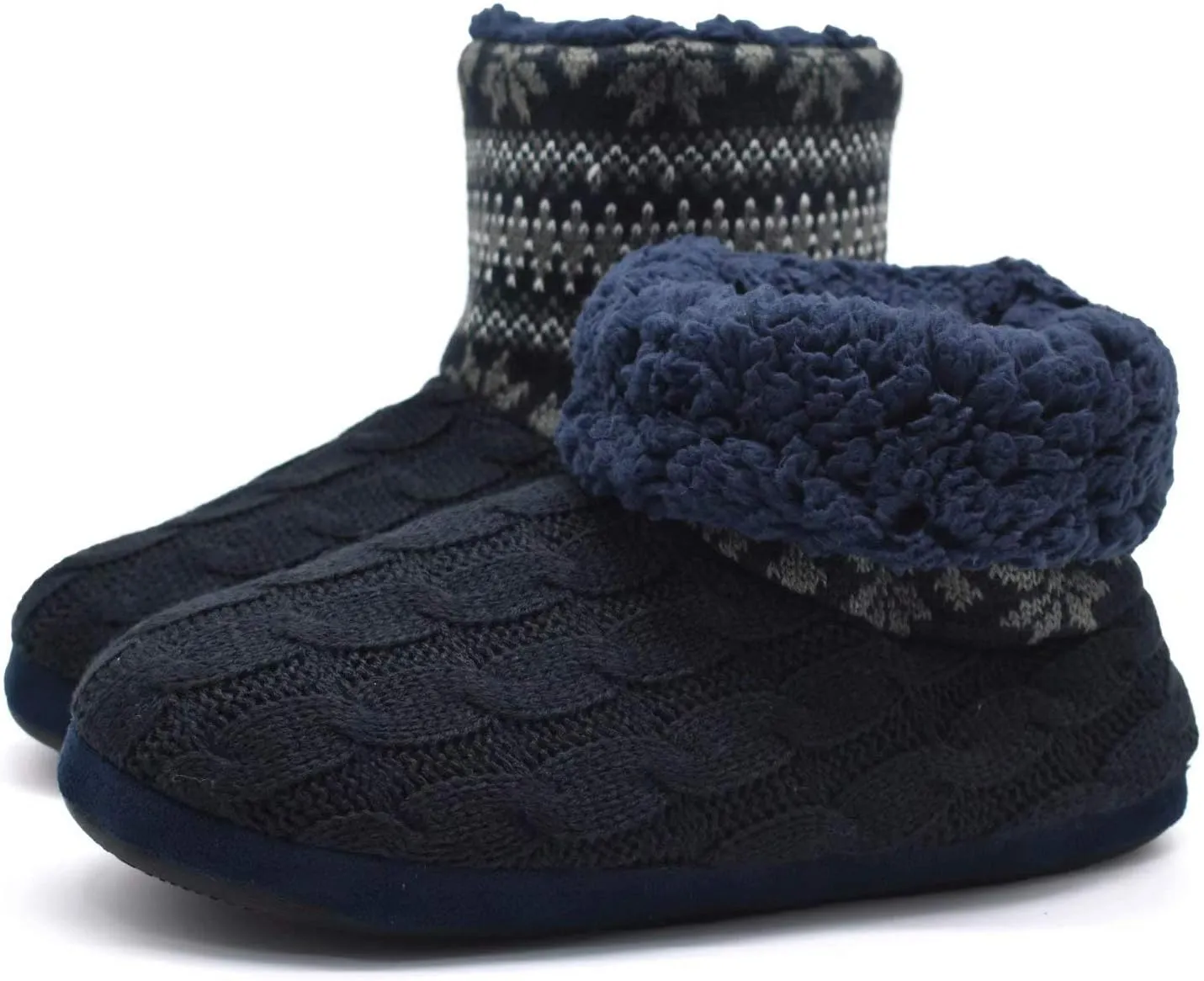 GPOS Knit Rock Wool Warm Men Indoor Pull on Cozy Memory Foam Slipper Boots Soft Rubber Sole