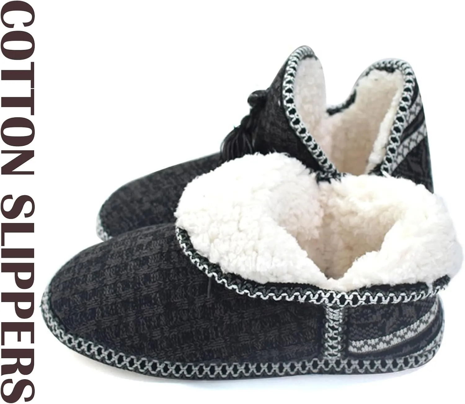 GPOS Women's Cashmere Knit House Slipper Booties Cotton Quilted Warm Indoor Ankle Boots
