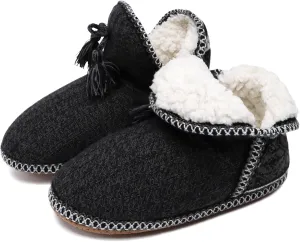 GPOS Women's Cashmere Knit House Slipper Booties Cotton Quilted Warm Indoor Ankle Boots