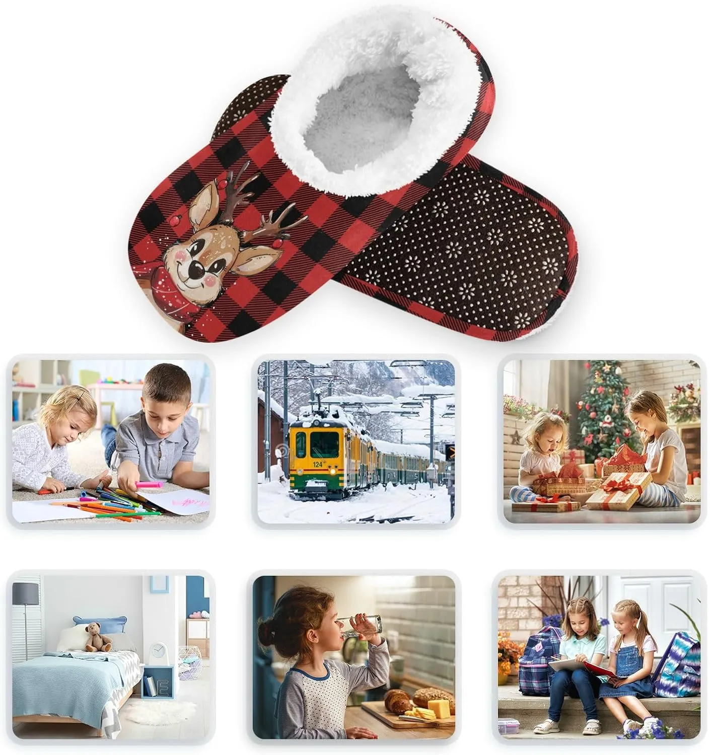 Gredecor Boys Girls Toddler Slippers for Kids Home House Slippers Warm Fur Non Slip Plush Indoor Slipper Socks