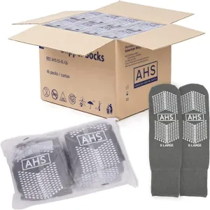 Grip Socks | X-Large Dual Treaded Hospital Socks with Elastic Cuff Grip Socks for Women and Men Slipper Socks | Gray Non Skid Socks Case of 48 Pairs