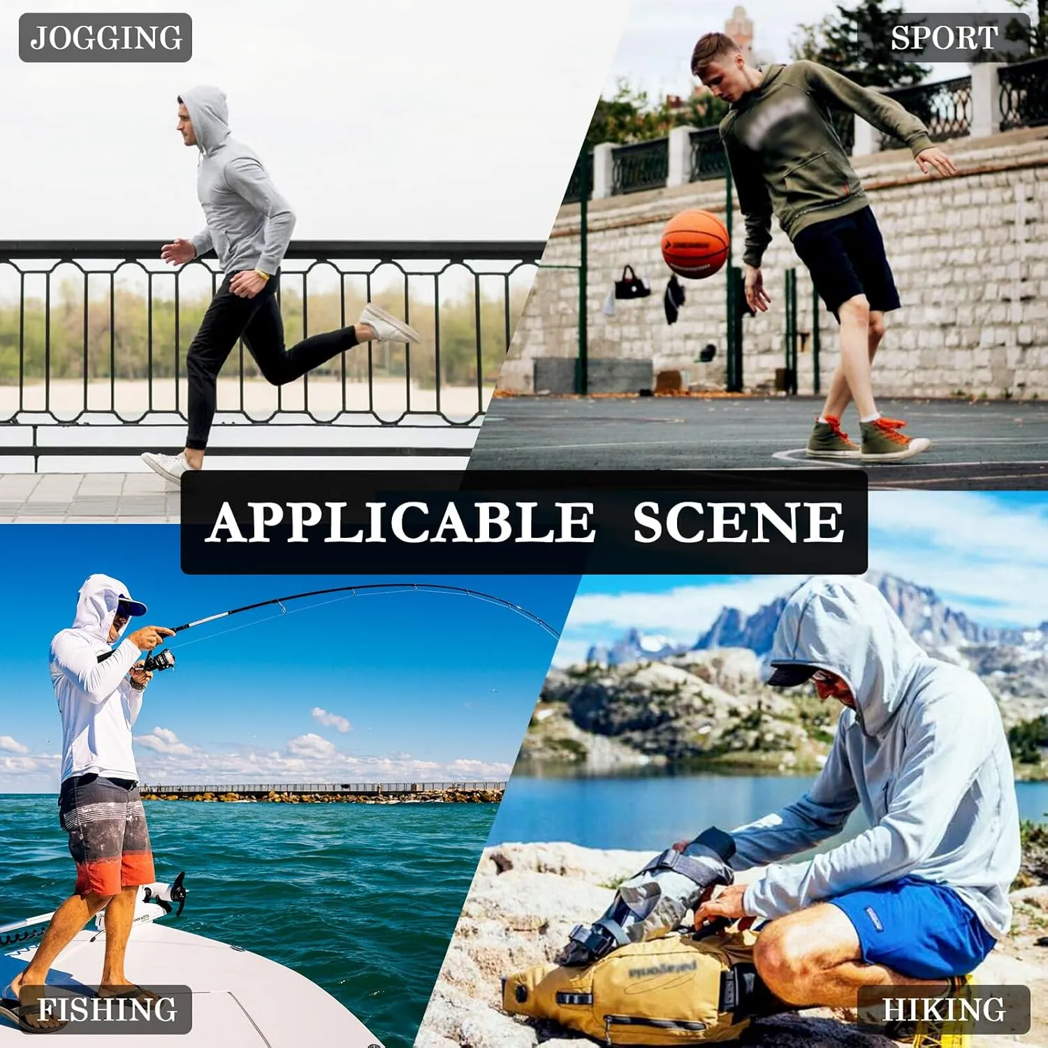 Grunge Mens Sun Protection Hoodie Long Sleeve UPF 50   Mens Sun Shirts Beach Hoodies UV Rash Guard Hooded