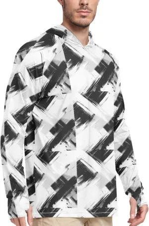 Grunge Mens Sun Protection Hoodie Long Sleeve UPF 50   Mens Sun Shirts Beach Hoodies UV Rash Guard Hooded
