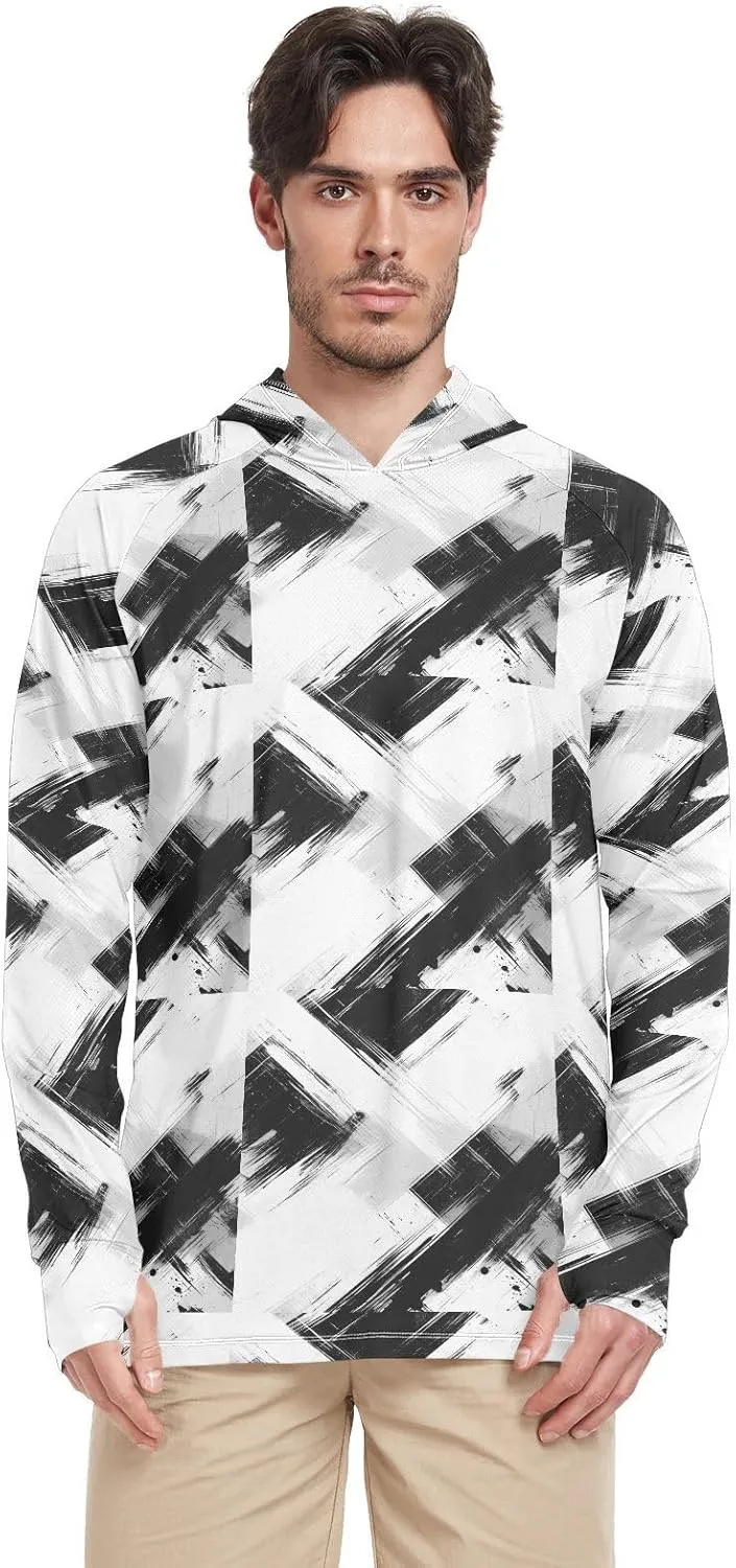 Grunge Mens Sun Protection Hoodie Long Sleeve UPF 50   Mens Sun Shirts Beach Hoodies UV Rash Guard Hooded
