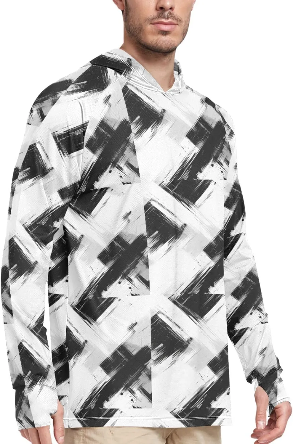 Grunge Mens Sun Protection Hoodie Long Sleeve UPF 50   Mens Sun Shirts Beach Hoodies UV Rash Guard Hooded
