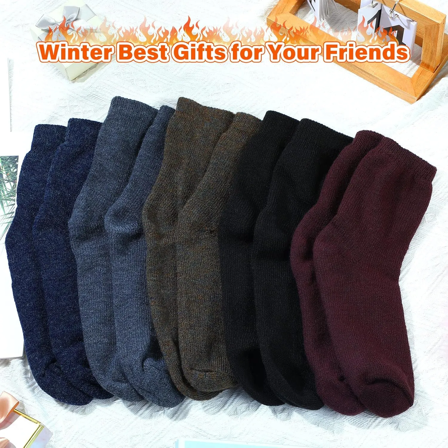 Handepo 20 Pairs Men's Wool Socks Bulk Thermal Winter Thick Cozy Interior Warm Boot Socks Gift for Women Men Christmas