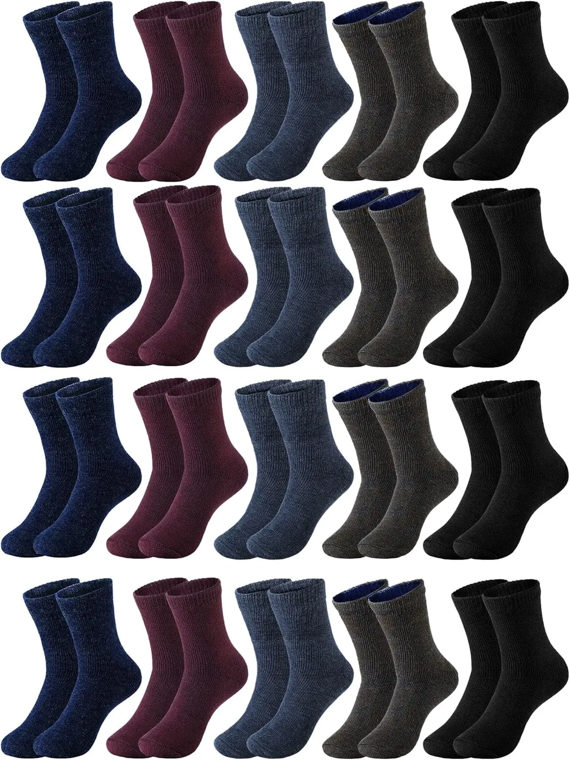 Handepo 20 Pairs Men's Wool Socks Bulk Thermal Winter Thick Cozy Interior Warm Boot Socks Gift for Women Men Christmas