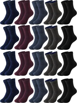 Handepo 20 Pairs Men's Wool Socks Bulk Thermal Winter Thick Cozy Interior Warm Boot Socks Gift for Women Men Christmas