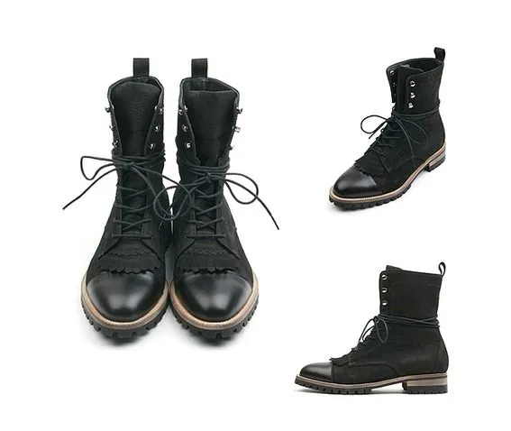 Handmade High Ankle Suede and Leather Combat Boots for Men