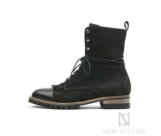 Handmade High Ankle Suede and Leather Combat Boots for Men
