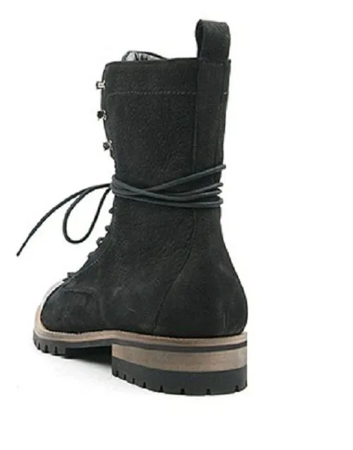 Handmade High Ankle Suede and Leather Combat Boots for Men