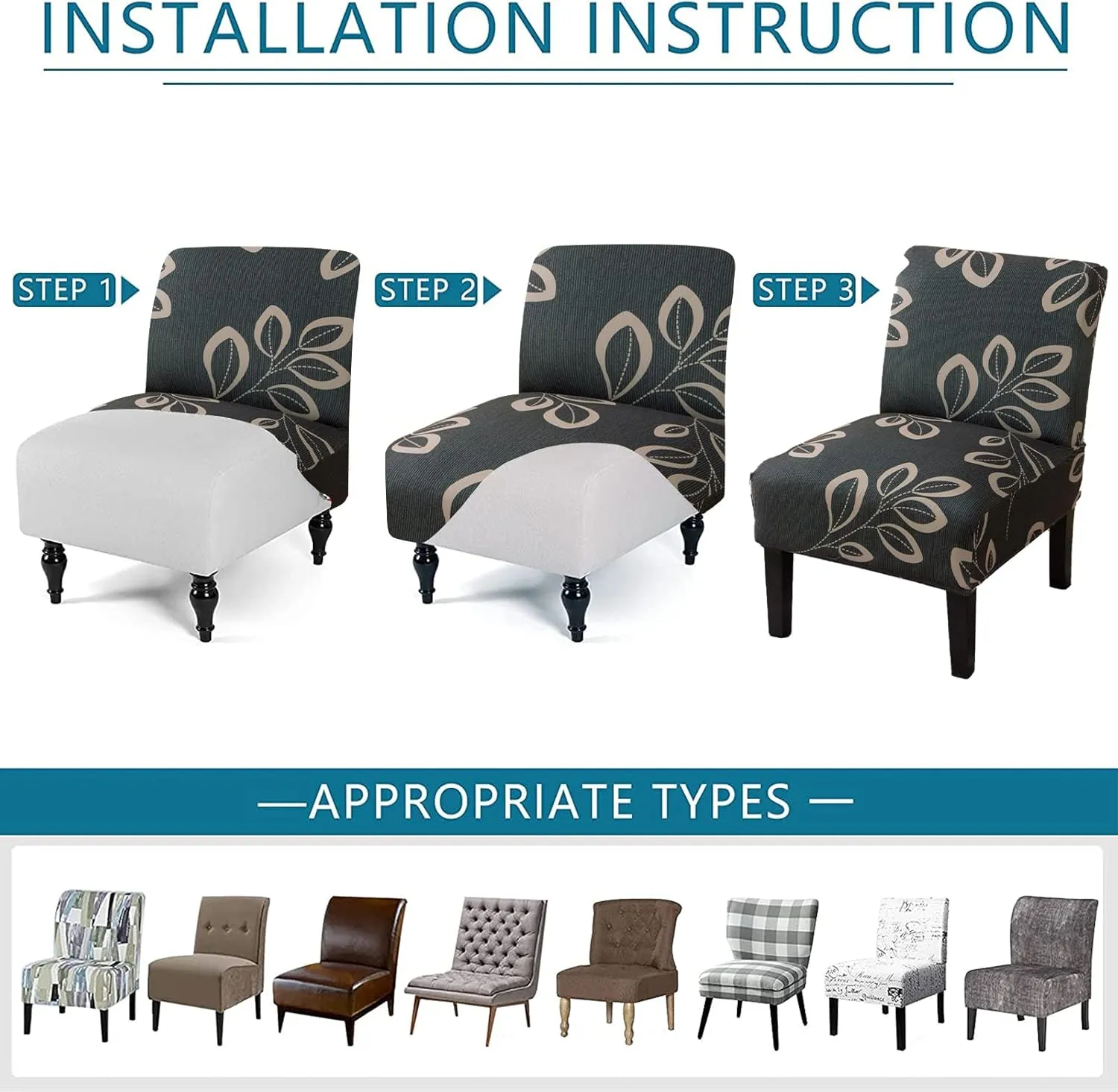 HAOYONG Armless Accent Chair Cover, Stretch Chair Slipcover Printed Slipper Chair Covers Furniture Protector Covers for Living Dining Room Hotel