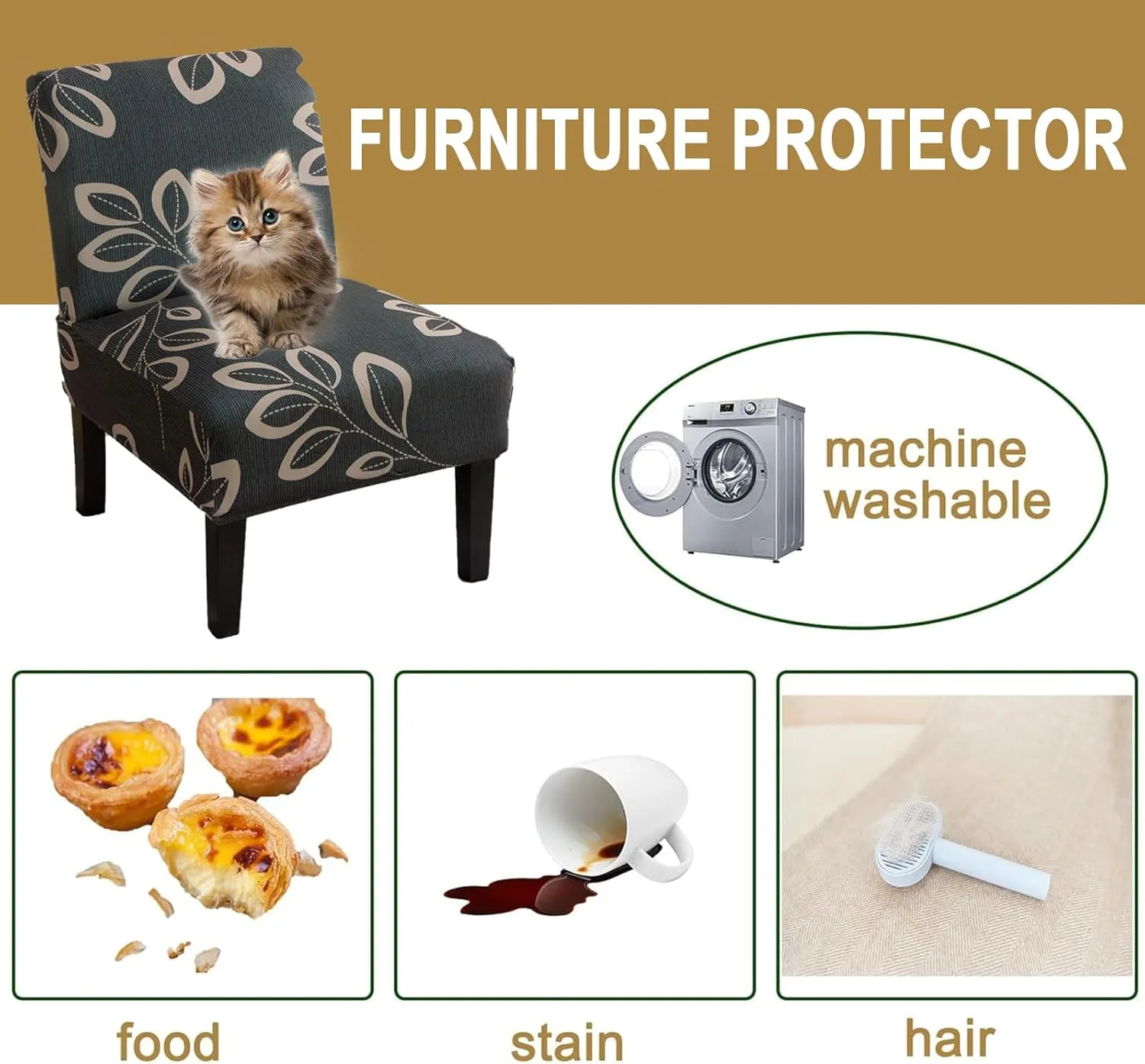 HAOYONG Armless Accent Chair Cover, Stretch Chair Slipcover Printed Slipper Chair Covers Furniture Protector Covers for Living Dining Room Hotel