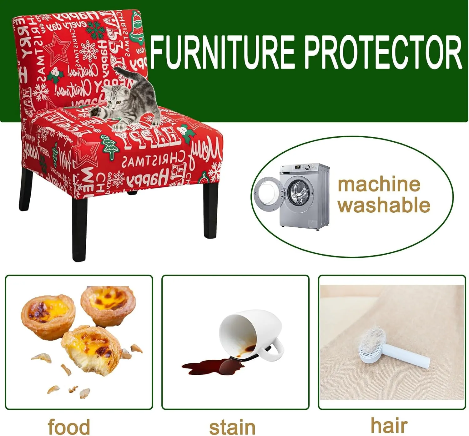 HAOYONG Christmas Armless Accent Chair Cover, Stretch Chair Slipcover Soft Slipper Chair Covers Furniture Protector Covers for Living Dining Room Hotel