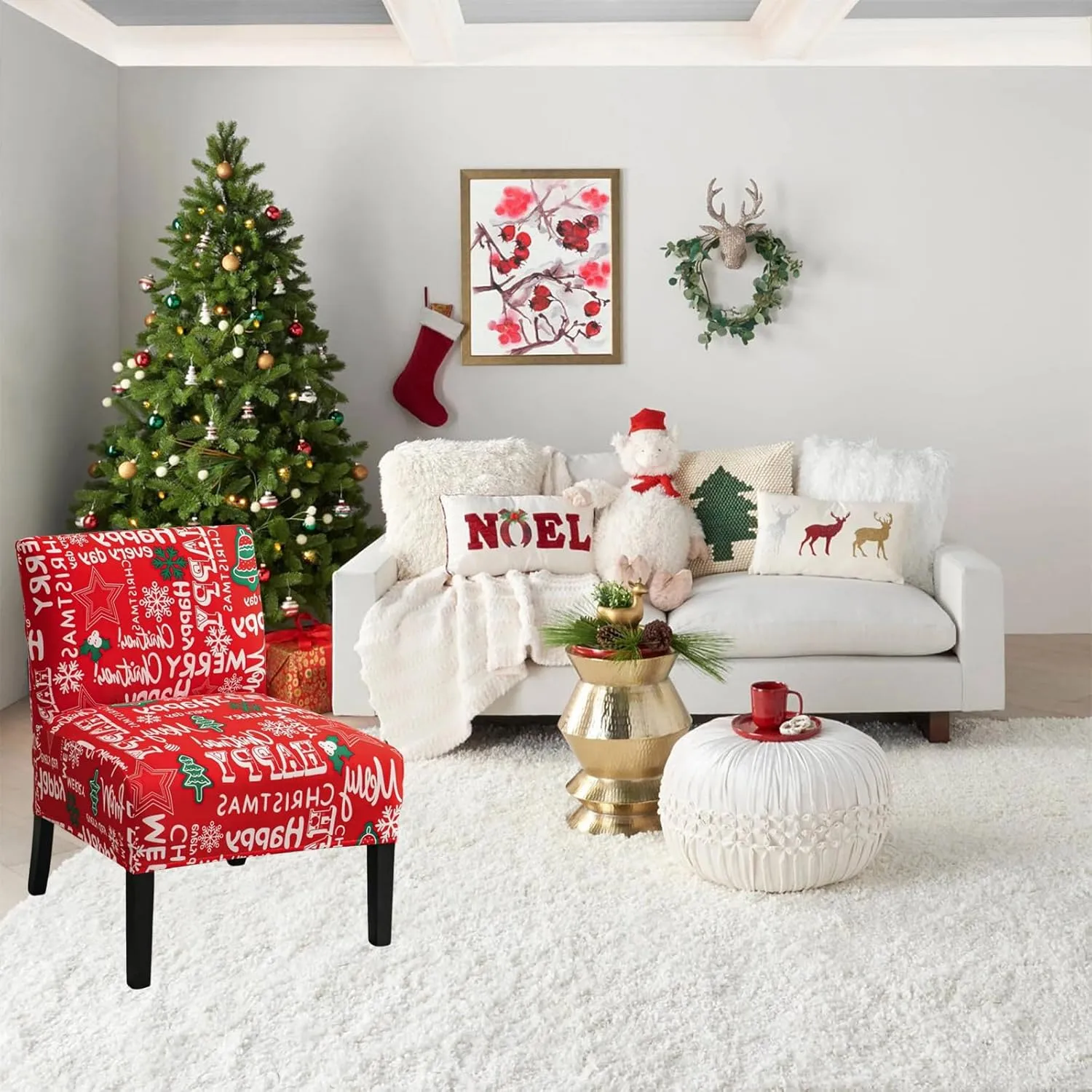 HAOYONG Christmas Armless Accent Chair Cover, Stretch Chair Slipcover Soft Slipper Chair Covers Furniture Protector Covers for Living Dining Room Hotel