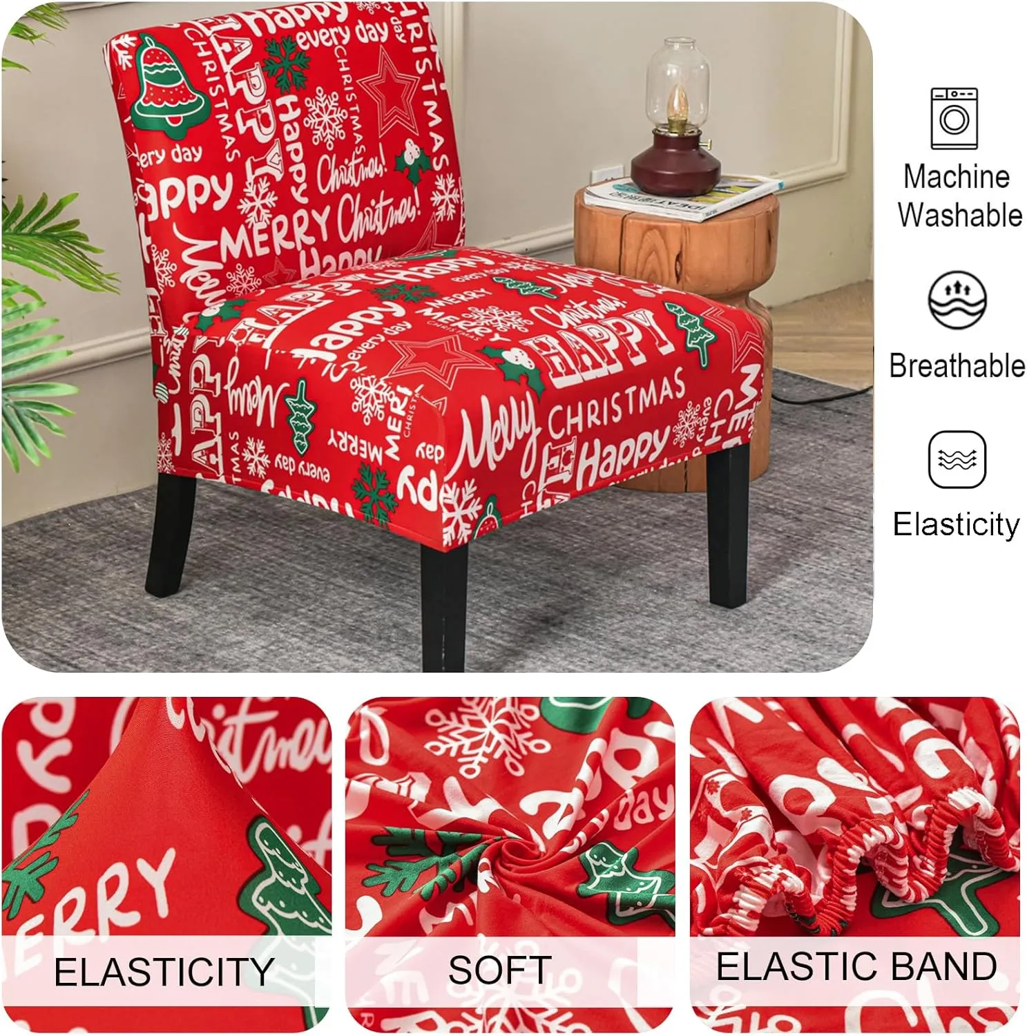 HAOYONG Christmas Armless Accent Chair Cover, Stretch Chair Slipcover Soft Slipper Chair Covers Furniture Protector Covers for Living Dining Room Hotel