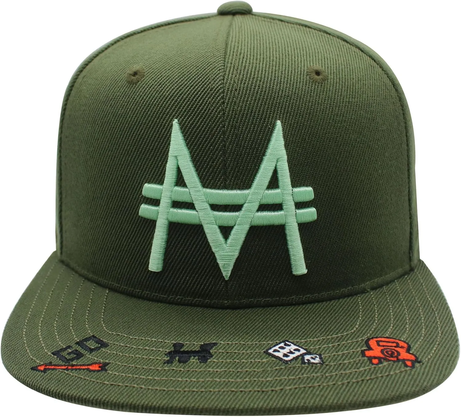 Hasbro Monopoly Baseball Cap, Adult Snapback Hat with Flat Brim, Olive Green