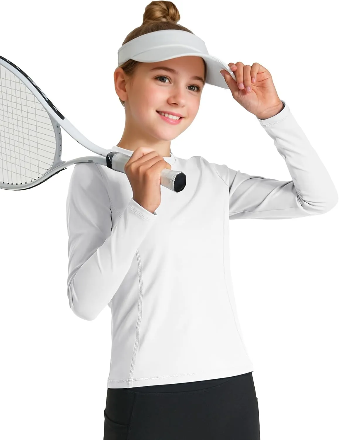 HASMES Girls Long Sleeve Athletic Shirts Active Quick Dry Lightweight Clothes Kids Teens Sports Tees Yoga Basic Tops