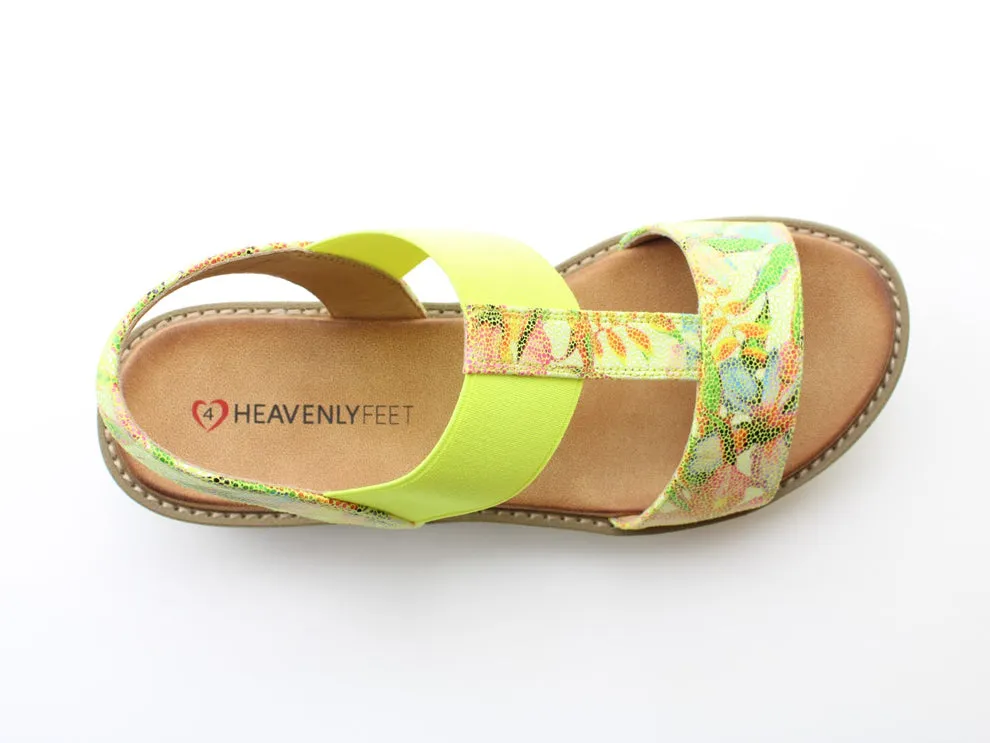 Heavenly Feet Ritz Ladies Lightweight Chunky Sandal Floral Lime VEGAN FRIENDLY