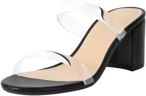 Heels Charm Women's Chunky Block Low Heeled Sandals 2.75 Inches Open Toe Two Strap Slip on Block High Heel Sandal Dress Sandals Daily Work Party Shoes