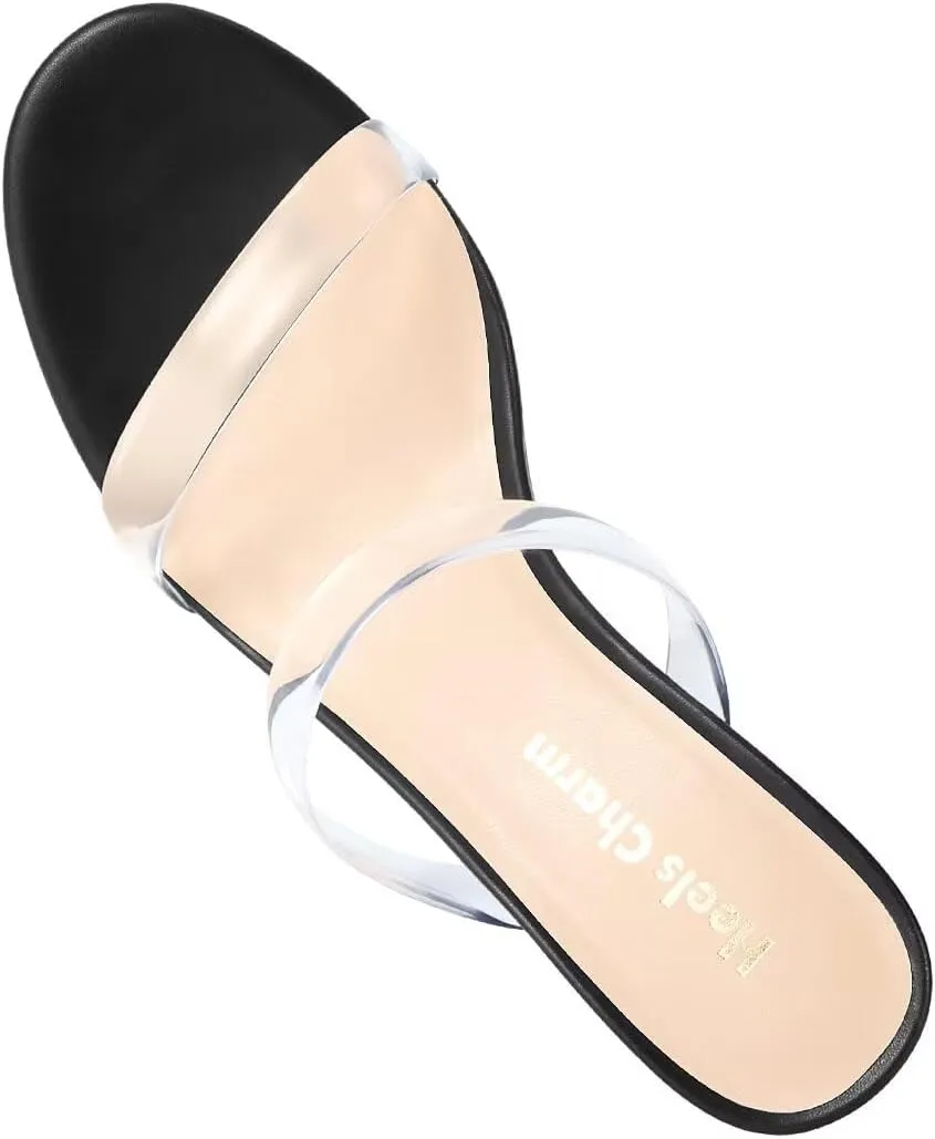 Heels Charm Women's Chunky Block Low Heeled Sandals 2.75 Inches Open Toe Two Strap Slip on Block High Heel Sandal Dress Sandals Daily Work Party Shoes