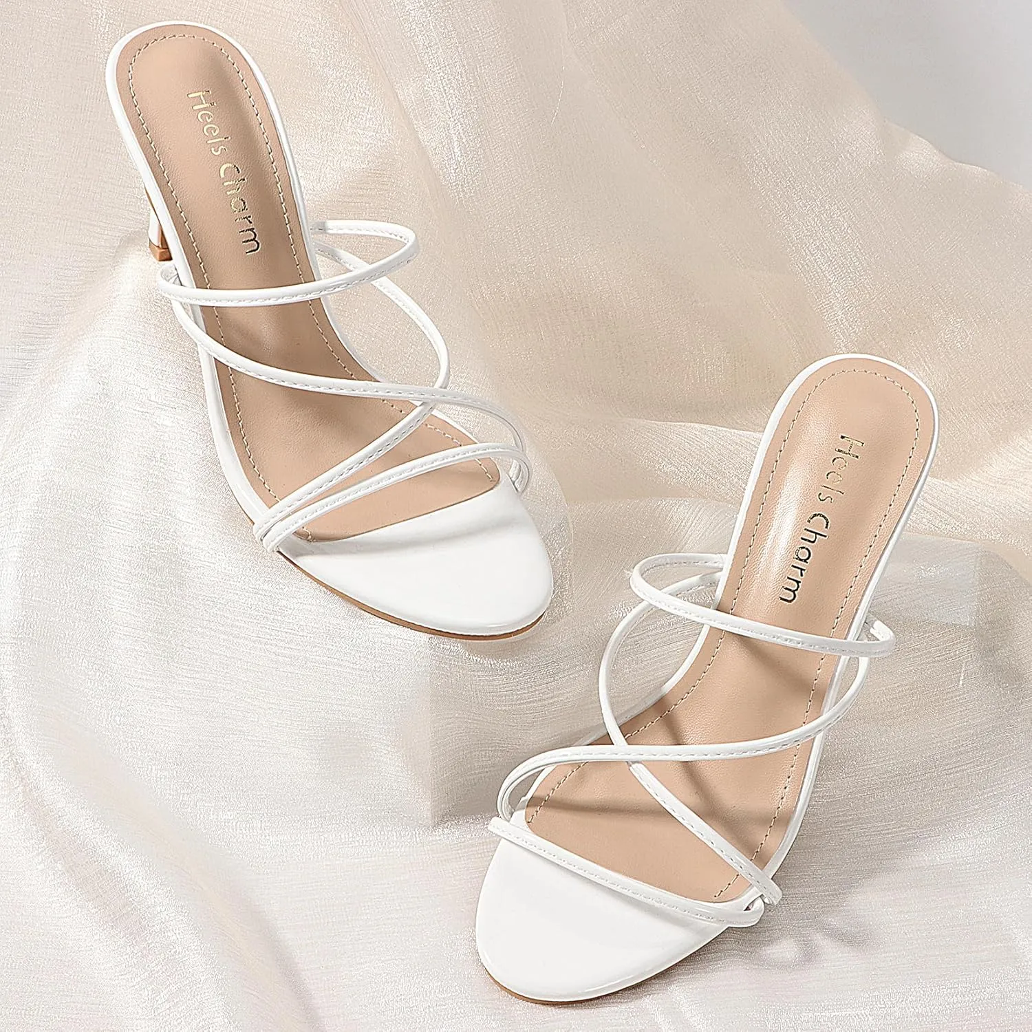 Heels Charm Women's Stiletto Heeled Sandals 3.27 Inches Open Toe Slip On High Heel Sandal Dress Dancing Sandals Daily Work Usual Party Wedding Shoes