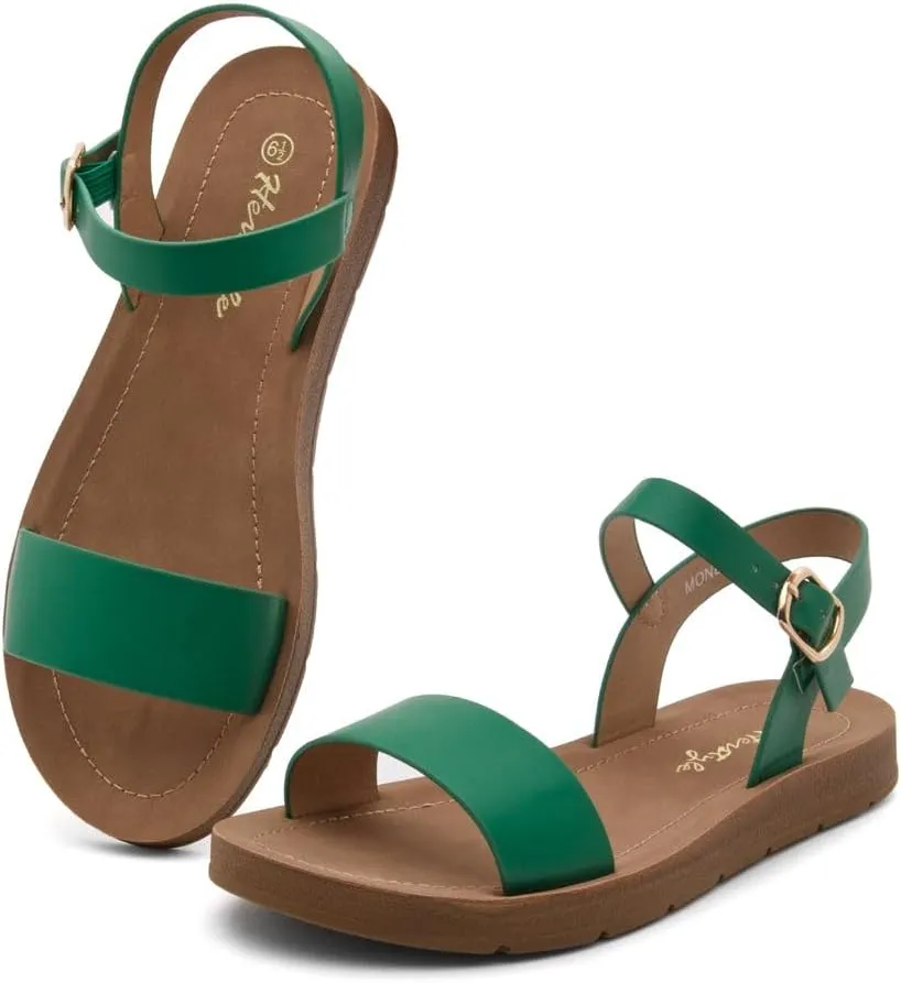 Herstyle Monday Womens Open Toes One Band Ankle Strap Flat Sandals