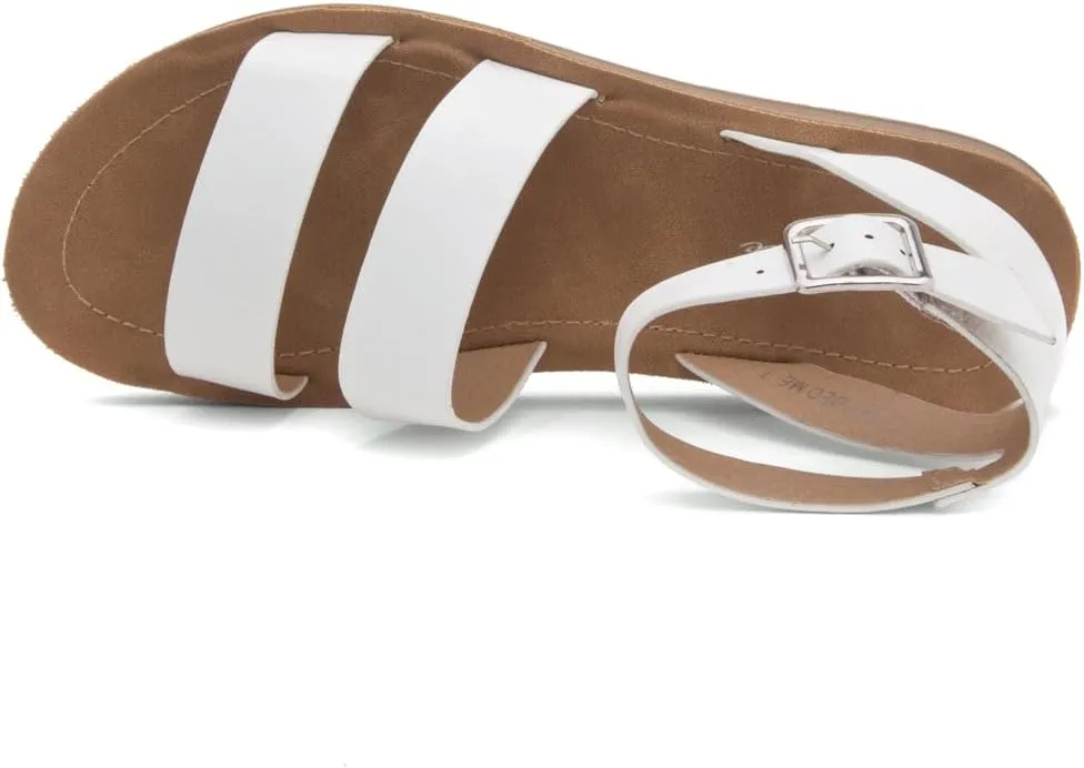 Herstyle Needed Me Women's Flat Sandals, Open Toe Two Bands with Ankle Strap and Buckle, Lightweight Sandals with Cushioned Footbed for Summer Walking and Daily Wear