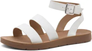 Herstyle Needed Me Women's Flat Sandals, Open Toe Two Bands with Ankle Strap and Buckle, Lightweight Sandals with Cushioned Footbed for Summer Walking and Daily Wear