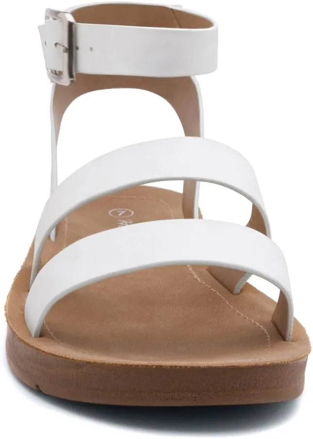 Herstyle Needed Me Women's Flat Sandals, Open Toe Two Bands with Ankle Strap and Buckle, Lightweight Sandals with Cushioned Footbed for Summer Walking and Daily Wear
