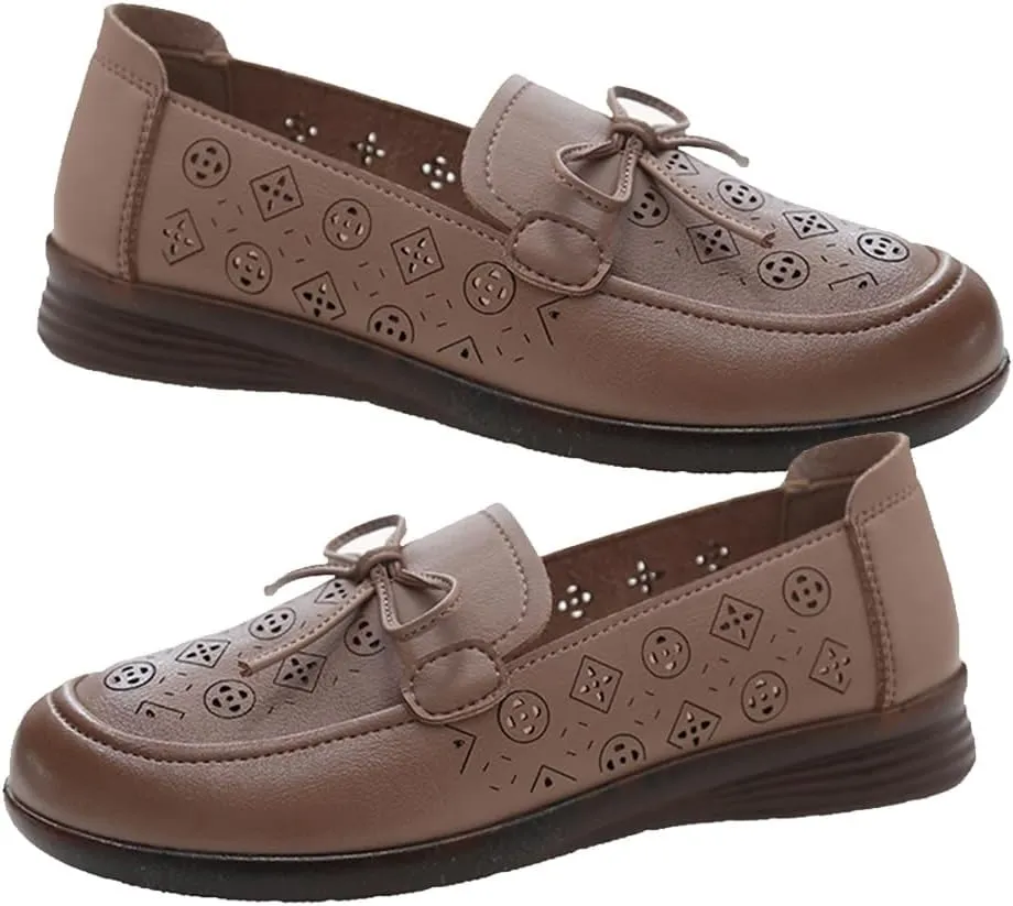 HESBITEUL Women's Casual Penny Loafers Driving Moccasins Comfort Slip on Flat Boat Shoes Walking Shoes with Bowknot