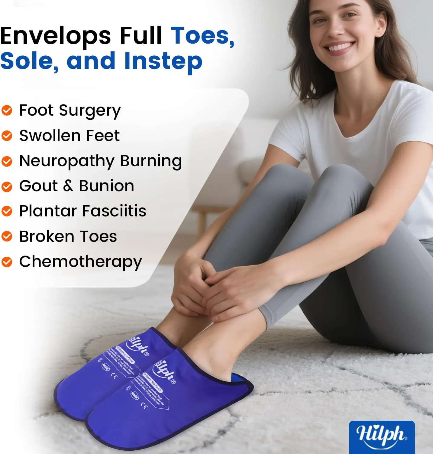 Hilph Foot Ice Pack Slippers for Plantar Fasciitis & Bunion 2 Packs, HSA or FSA Eligible Reusable Hot Cold Packs Gel Ice Slipper for Foot & Toes Pain, Gout, Foot Surgery, Neuropathy, Swollen (Blue)