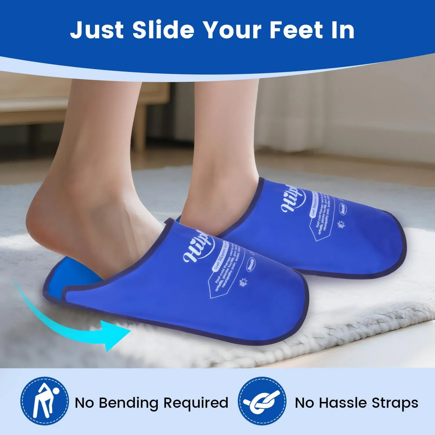 Hilph Foot Ice Pack Slippers for Plantar Fasciitis & Bunion 2 Packs, HSA or FSA Eligible Reusable Hot Cold Packs Gel Ice Slipper for Foot & Toes Pain, Gout, Foot Surgery, Neuropathy, Swollen (Blue)