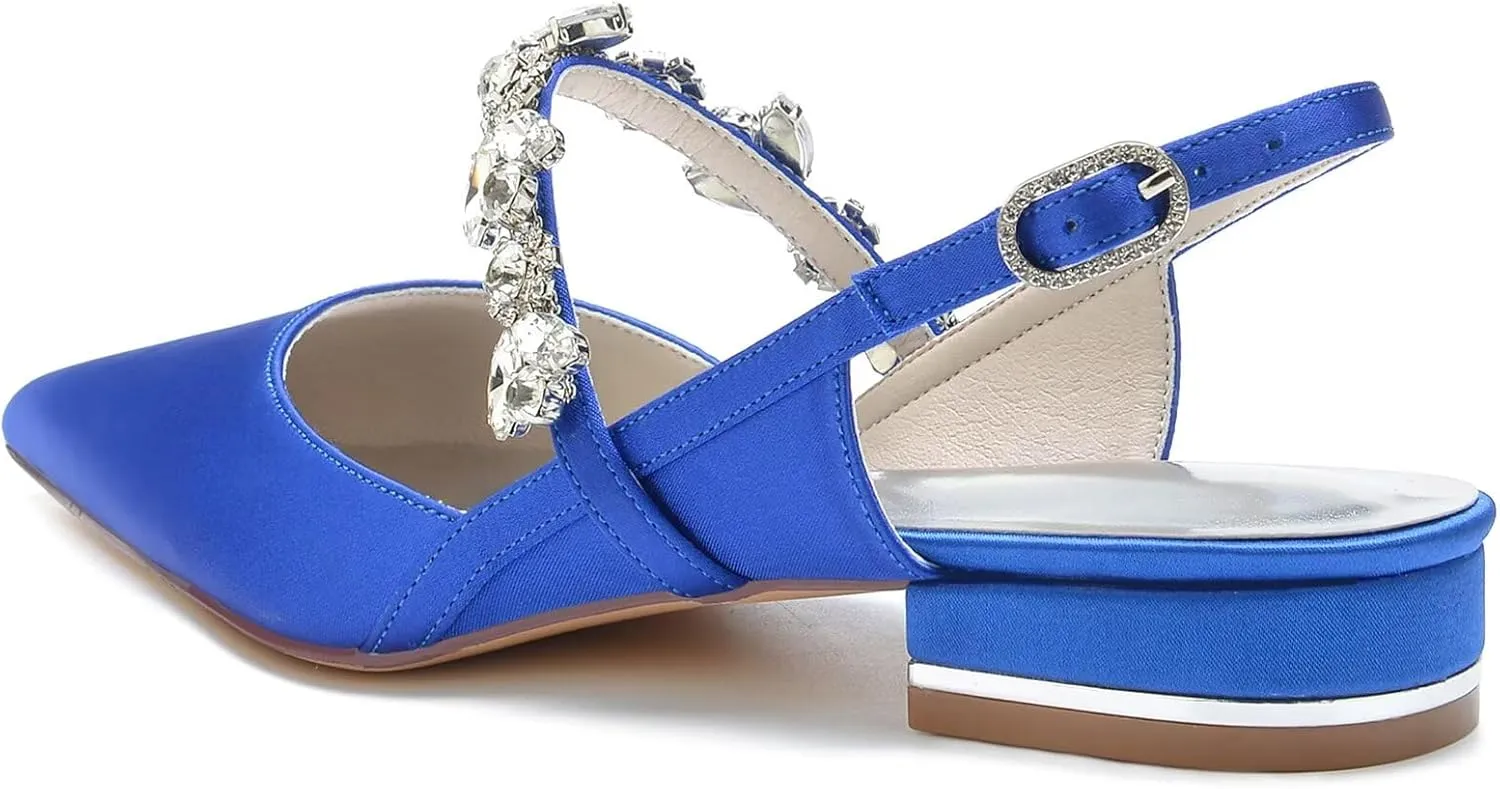HNVAVQ Women's Pumps Shoes Pointed Toe Low Heels Closed Toe Flats Wedding Party Dress Sandals Satin Flat Shoes for Bride