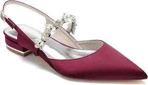 HNVAVQ Women's Pumps Shoes Pointed Toe Low Heels Closed Toe Flats Wedding Party Dress Sandals Satin Flat Shoes for Bride