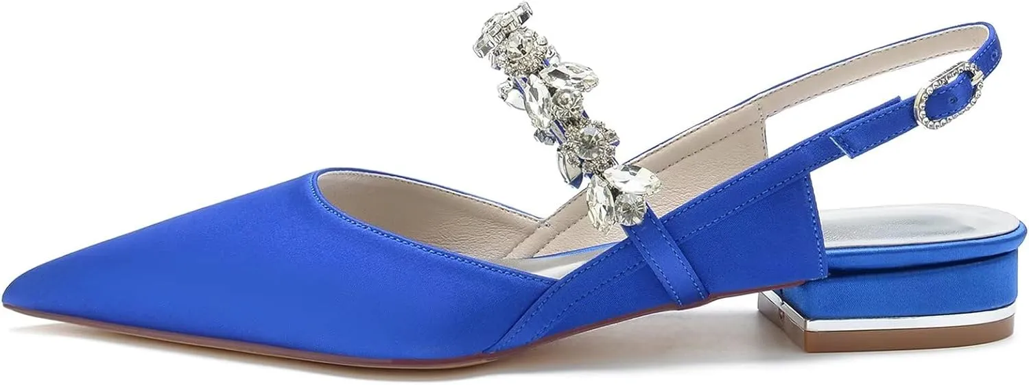 HNVAVQ Women's Pumps Shoes Pointed Toe Low Heels Closed Toe Flats Wedding Party Dress Sandals Satin Flat Shoes for Bride