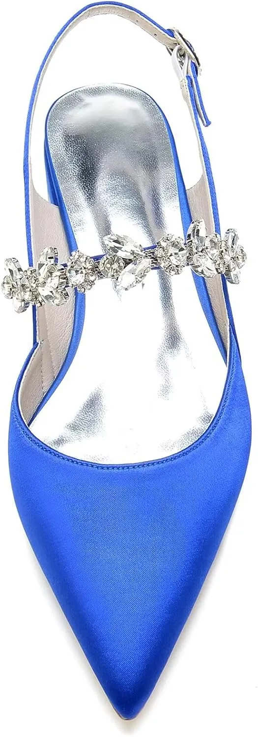 HNVAVQ Women's Pumps Shoes Pointed Toe Low Heels Closed Toe Flats Wedding Party Dress Sandals Satin Flat Shoes for Bride