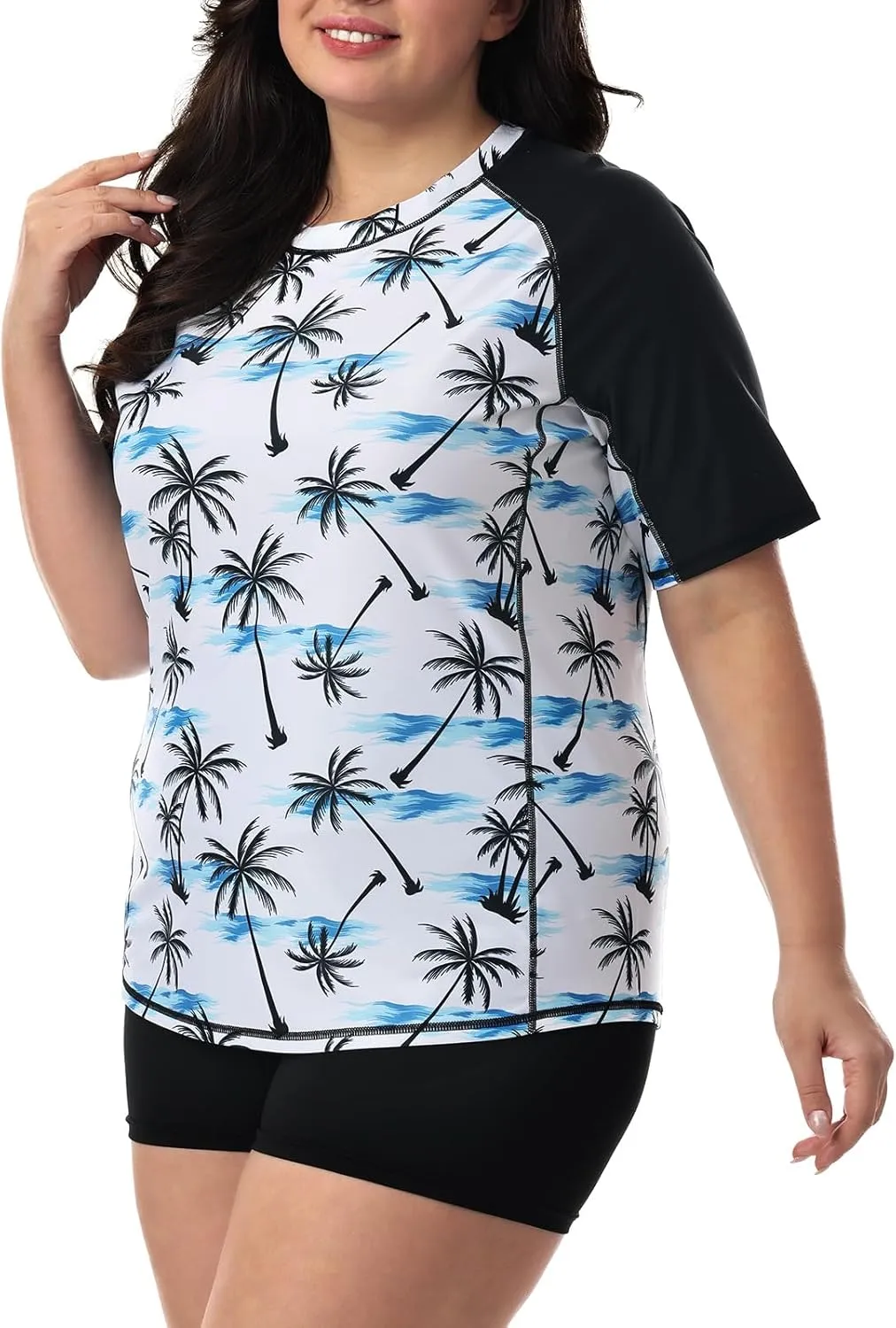 HODOSPORTS Women's Plus Size Rash Guard UPF 50  Swim Shirt Sun Protection Swimsuit Top Short Sleeve 1X-6X